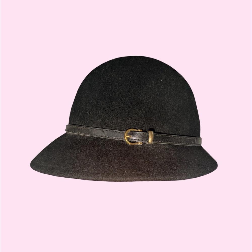 Classic Black Felt Cloche Hat with Buckle Trim